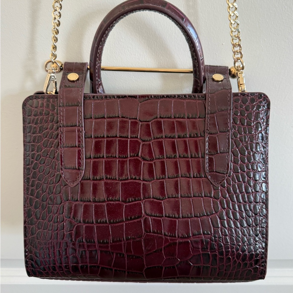 NWOT Strathberry Mini Tote in Burgandy Croc Embossed Leather with Gold Chain - Picture 2 of 15